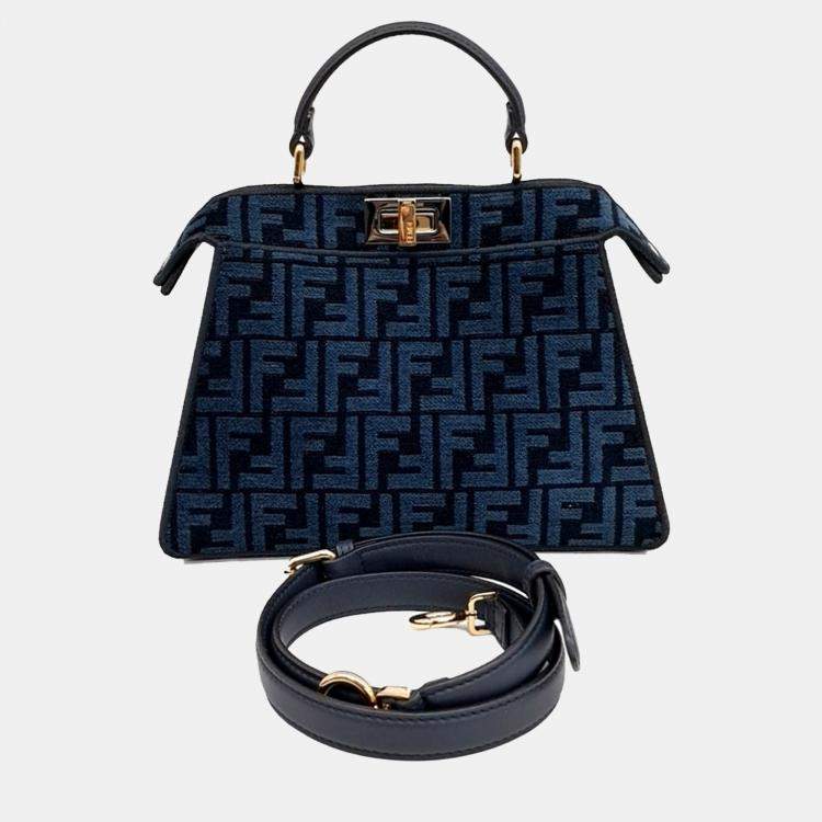 Pre Owned Fendi Navy Blue Fabric Peekaboo I SEE U Small bag