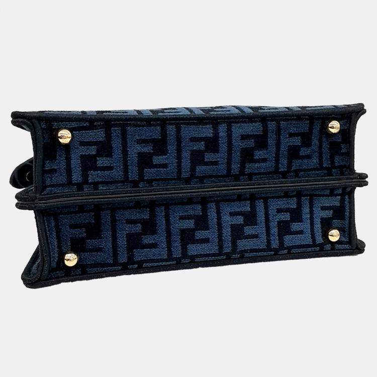 Pre Owned Fendi Navy Blue Fabric Peekaboo I SEE U Small bag