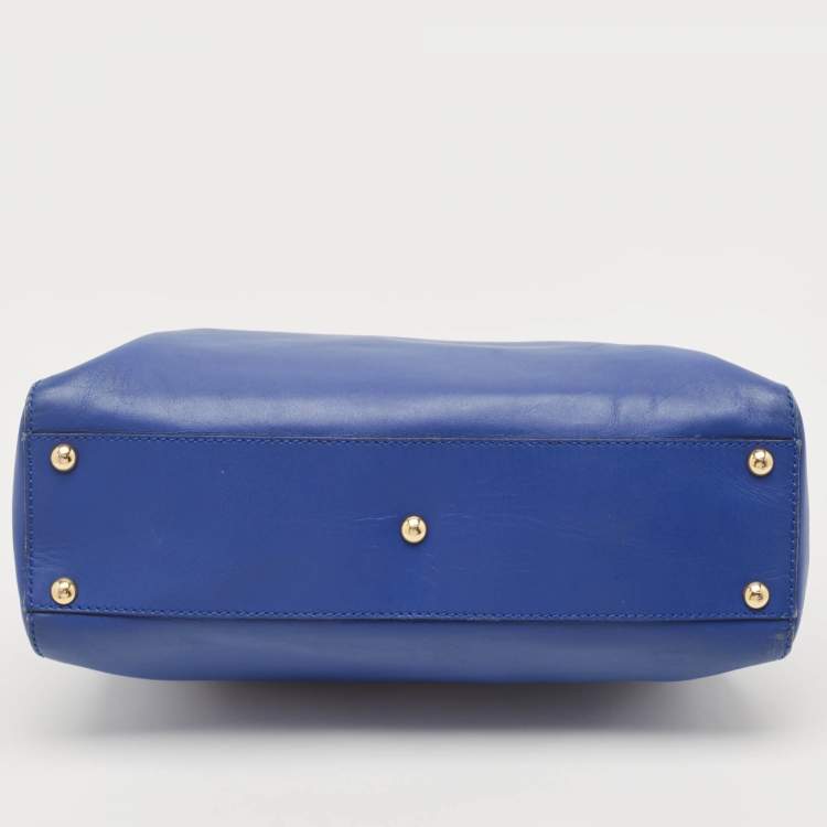 Pre Owned Fendi Blue Leather Regular Peekaboo Top Handle Bag