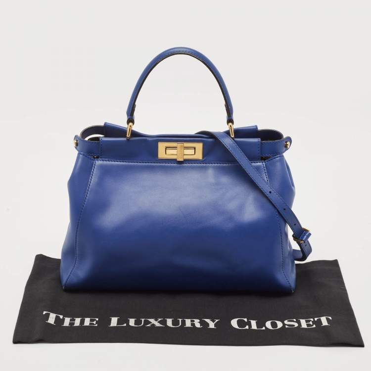 Pre Owned Fendi Blue Leather Regular Peekaboo Top Handle Bag