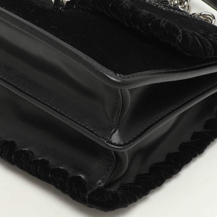 Pre Owned Fendi Black Velvet and Leather Small Kan I Logo Embellished Top Handle Bag