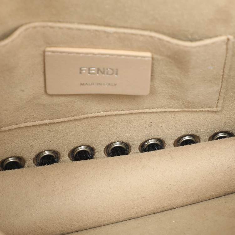 Pre Owned Fendi Black Velvet and Leather Small Kan I Logo Embellished Top Handle Bag