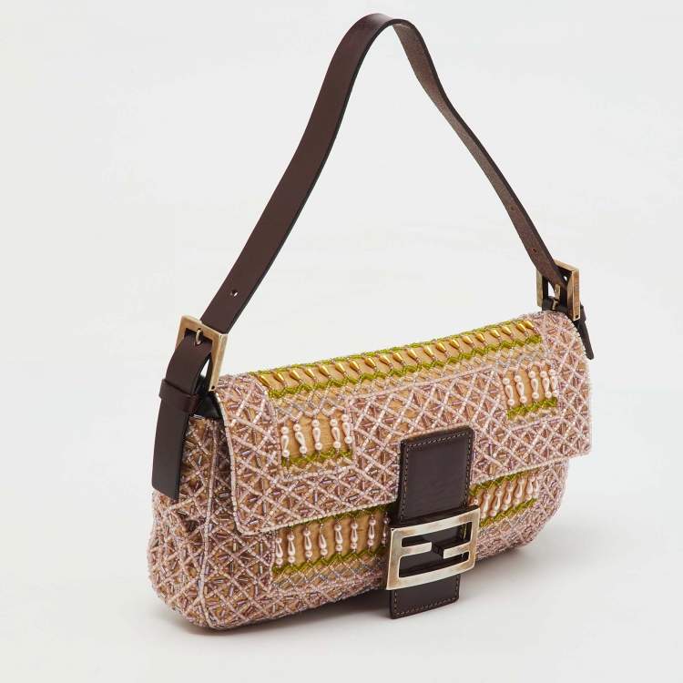 Pre Owned Fendi Multicolor Beads and Leather Baguette Bag