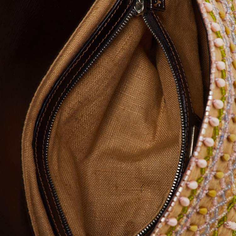 Pre Owned Fendi Multicolor Beads and Leather Baguette Bag