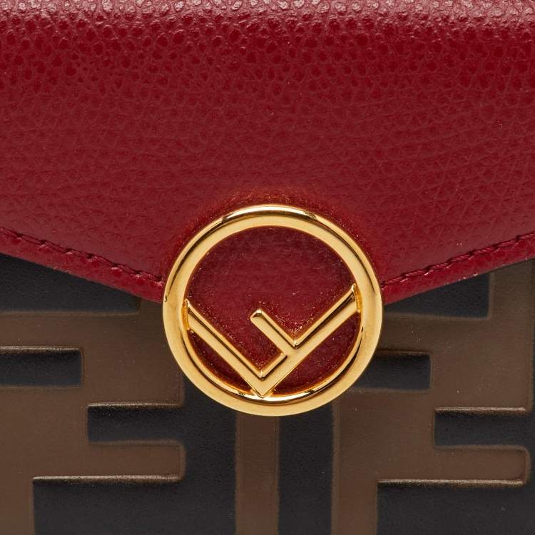 Pre Owned Fendi Brown/Red Zucca Leather F is Fendi Trifold Wallet
