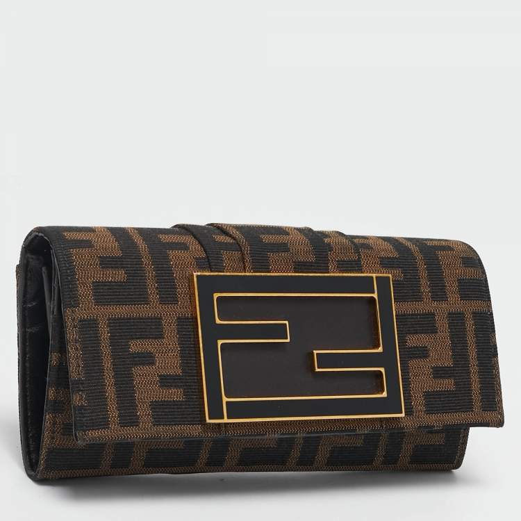 Pre Owned Fendi Tobacco Zucca Canvas FF Logo Continental Wallet
