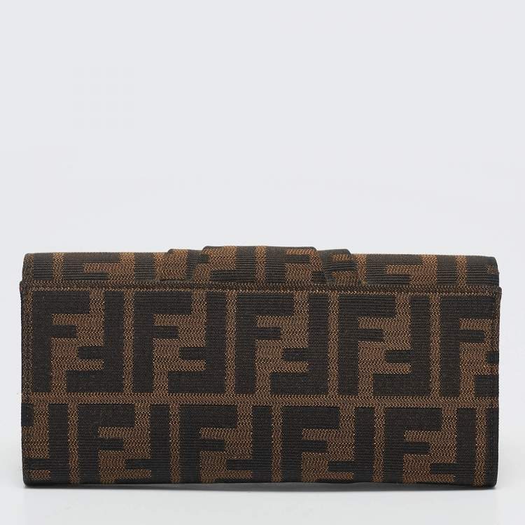 Pre Owned Fendi Tobacco Zucca Canvas FF Logo Continental Wallet
