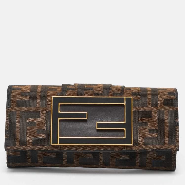 Pre Owned Fendi Tobacco Zucca Canvas FF Logo Continental Wallet