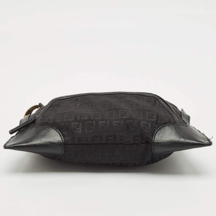 Pre Owned Fendi Black Zucchino Fabric and Leather Small Chef Pocket Shoulder Bag
