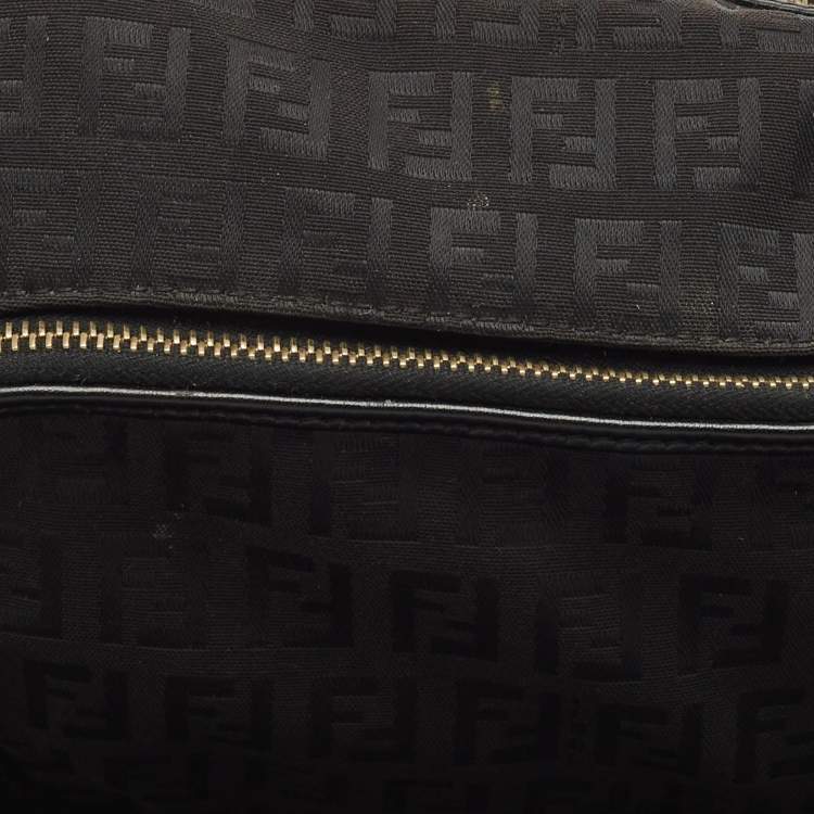 Pre Owned Fendi Black Zucchino Fabric and Leather Small Chef Pocket Shoulder Bag