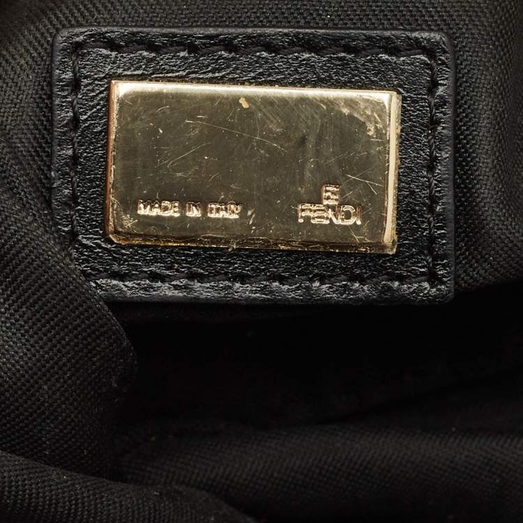 Pre Owned Fendi Black Zucchino Fabric and Leather Small Chef Pocket Shoulder Bag