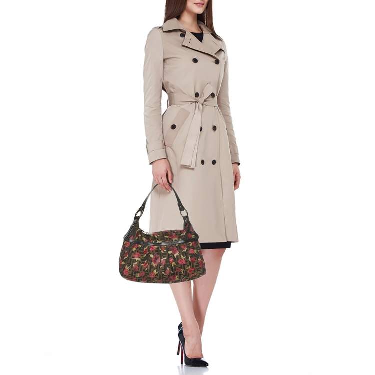 Pre Owned Fendi Brown Zucca Floral Print Canvas and Leather Chef Shoulder Bag