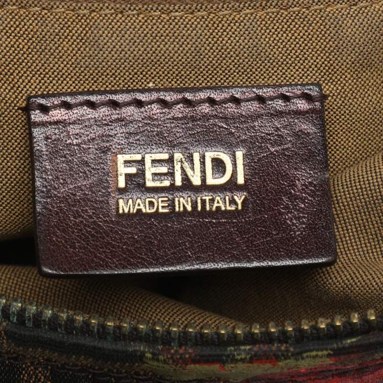 Pre Owned Fendi Brown Zucca Floral Print Canvas and Leather Chef Shoulder Bag