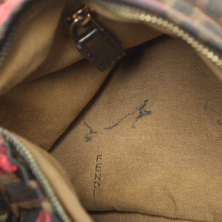 Pre Owned Fendi Brown Zucca Floral Print Canvas and Leather Chef Shoulder Bag
