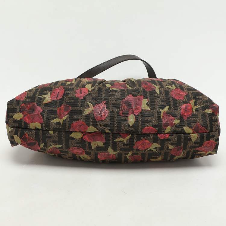 Pre Owned Fendi Brown Zucca Floral Print Canvas and Leather Chef Shoulder Bag