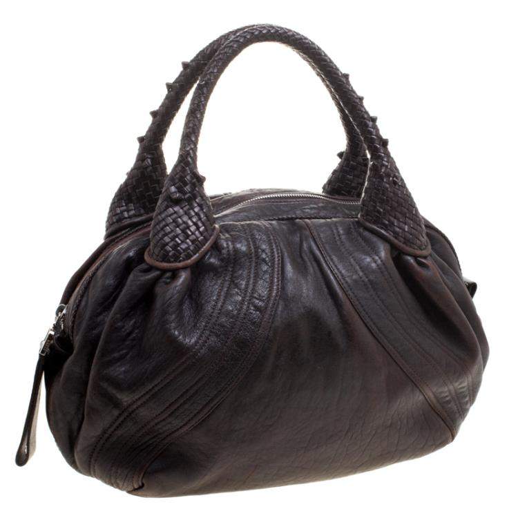 Pre Owned Fendi Dark Brown Leather Large Spy Bag