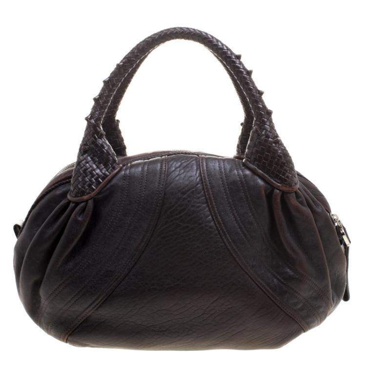Pre Owned Fendi Dark Brown Leather Large Spy Bag