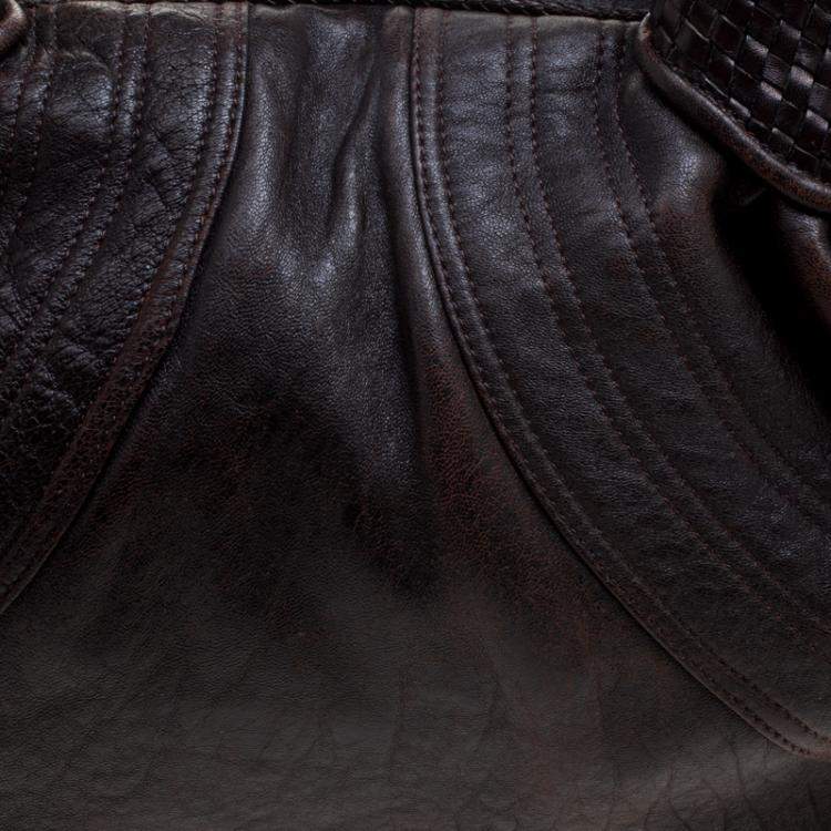 Pre Owned Fendi Dark Brown Leather Large Spy Bag