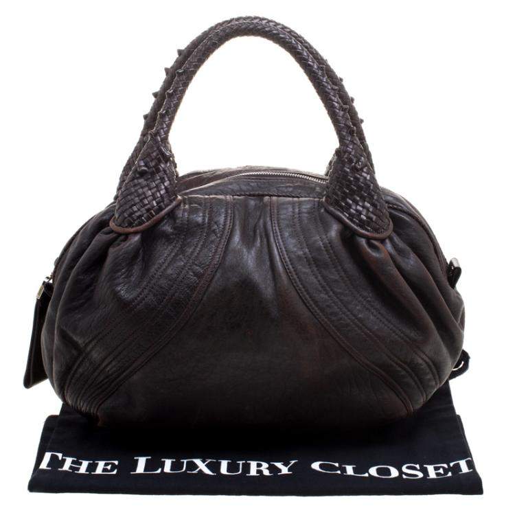 Pre Owned Fendi Dark Brown Leather Large Spy Bag