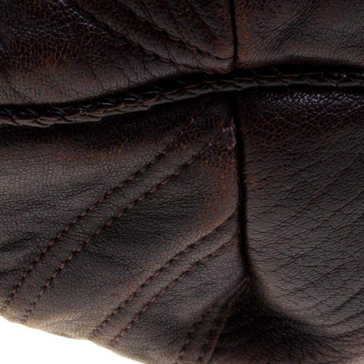 Pre Owned Fendi Dark Brown Leather Large Spy Bag