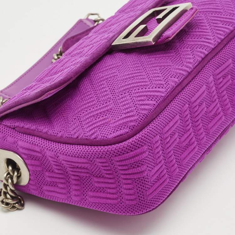 Pre Owned Fendi Fuchsia Zucca Embossed Fabric Midi Baguette Flap Bag