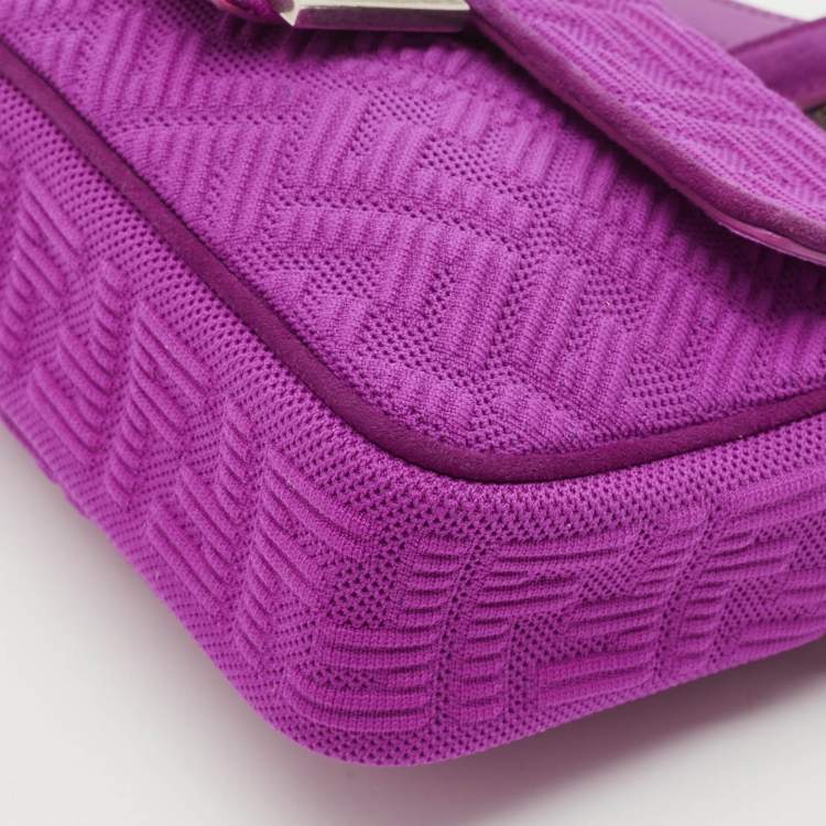 Pre Owned Fendi Fuchsia Zucca Embossed Fabric Midi Baguette Flap Bag
