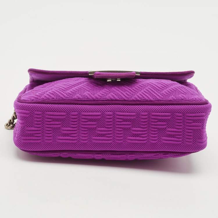 Pre Owned Fendi Fuchsia Zucca Embossed Fabric Midi Baguette Flap Bag