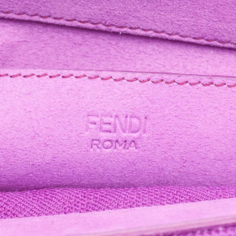 Pre Owned Fendi Fuchsia Zucca Embossed Fabric Midi Baguette Flap Bag