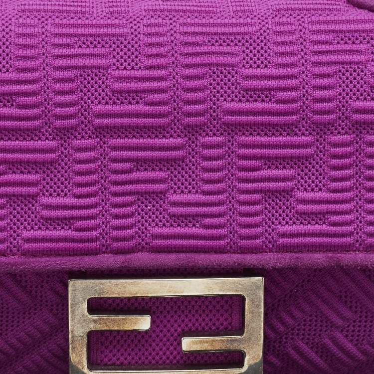 Pre Owned Fendi Fuchsia Zucca Embossed Fabric Midi Baguette Flap Bag