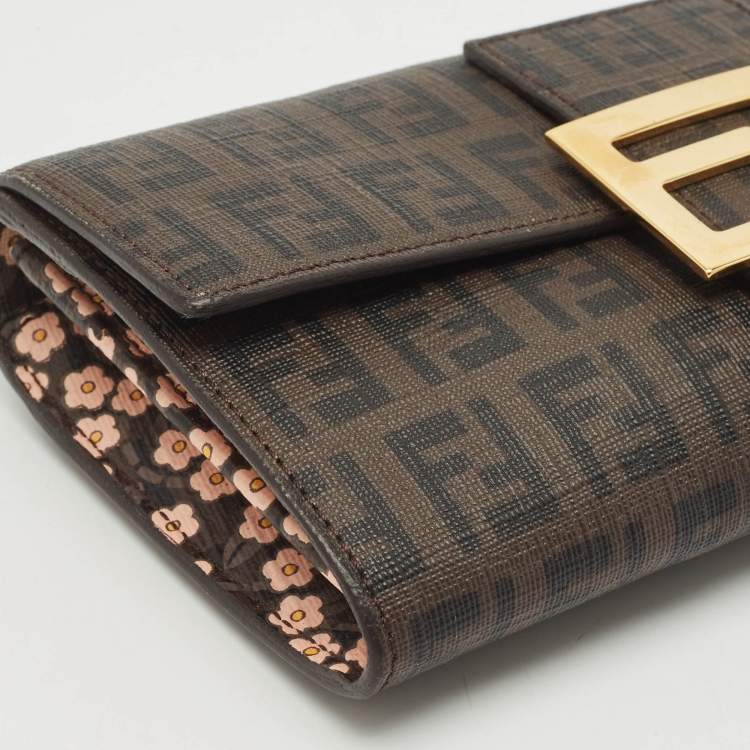 Pre Owned Fendi Brown Zucchino Coated Canvas Forever Continental Wallet