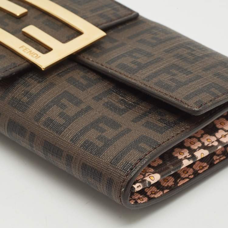 Pre Owned Fendi Brown Zucchino Coated Canvas Forever Continental Wallet