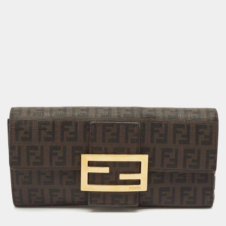 Pre Owned Fendi Brown Zucchino Coated Canvas Forever Continental Wallet