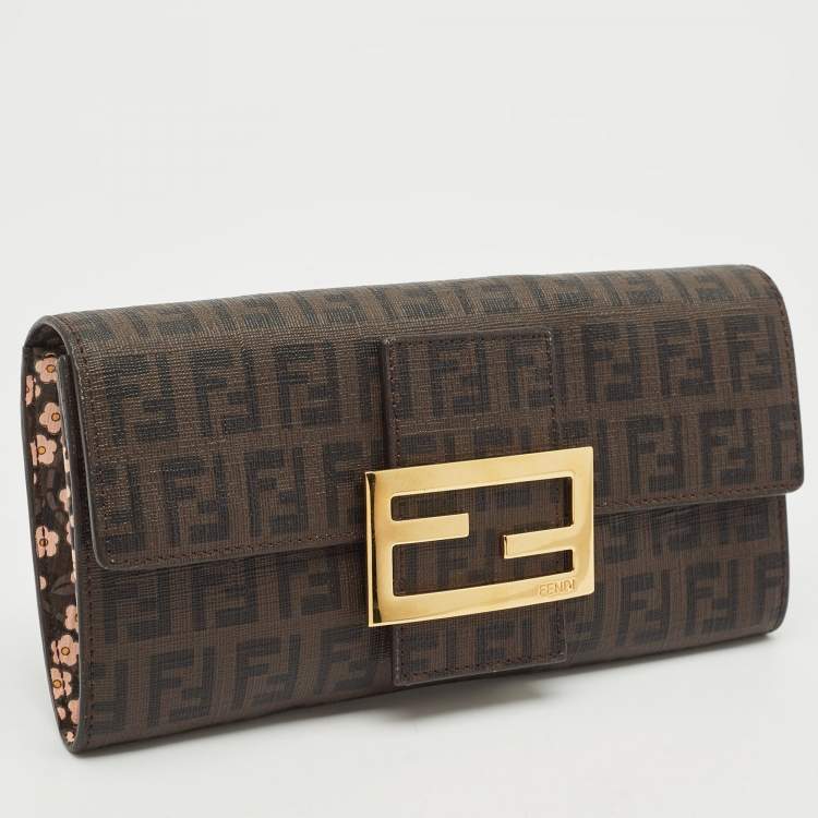 Pre Owned Fendi Brown Zucchino Coated Canvas Forever Continental Wallet