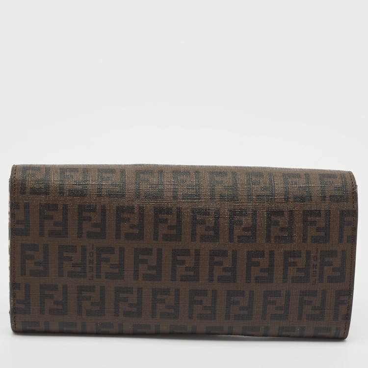 Pre Owned Fendi Brown Zucchino Coated Canvas Forever Continental Wallet