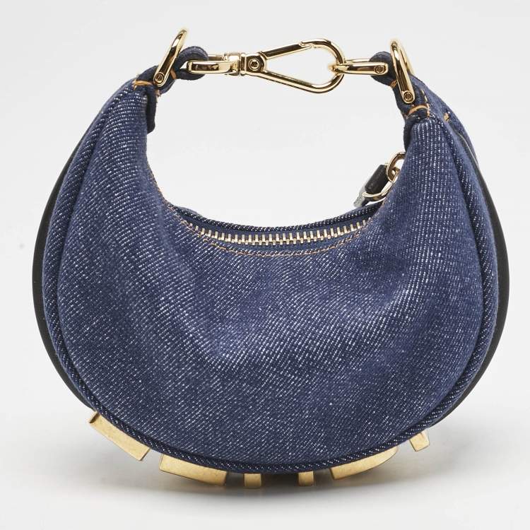 Pre Owned Fendi Blue Denim Nano Fendigraphy Hobo
