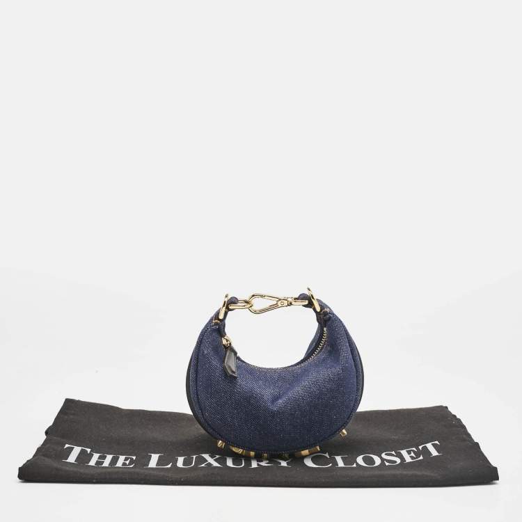 Pre Owned Fendi Blue Denim Nano Fendigraphy Hobo