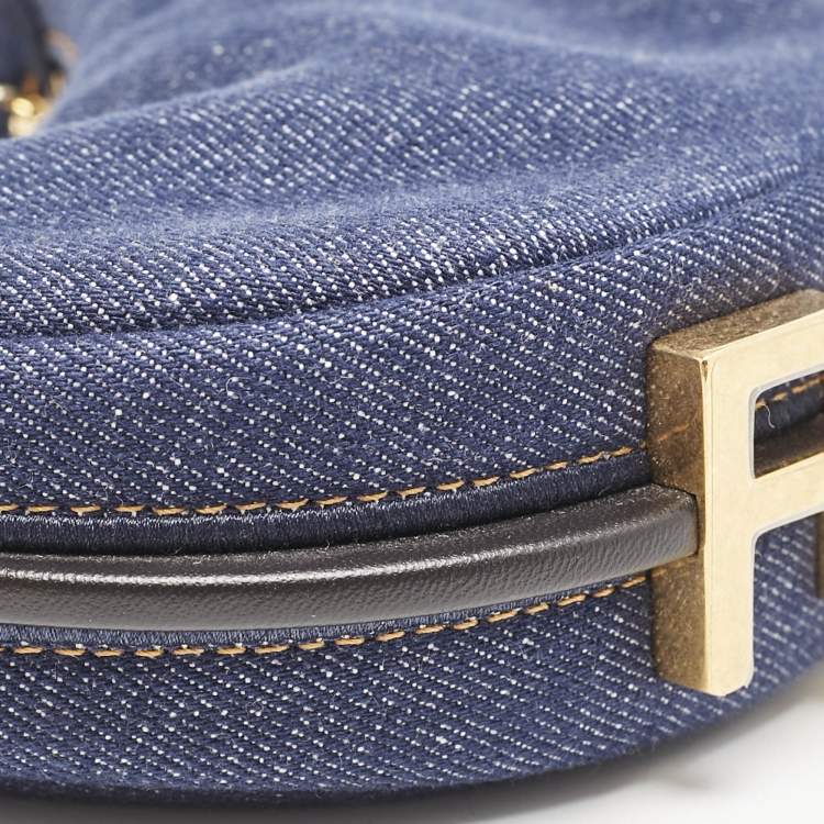Pre Owned Fendi Blue Denim Nano Fendigraphy Hobo