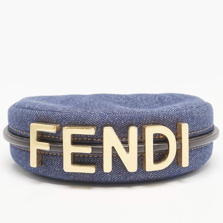 Pre Owned Fendi Blue Denim Nano Fendigraphy Hobo