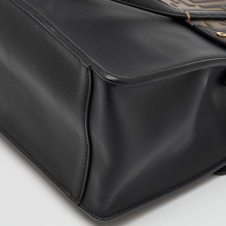 Pre Owned Fendi Black/Brown Zucca Embossed Leather Grace Flip Convertible Tote