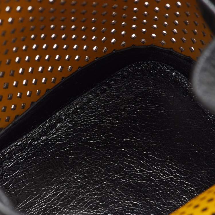 Pre Owned Fendi Black/Tan Perforated Leather Mini Mon Tresor Bucket Bag
