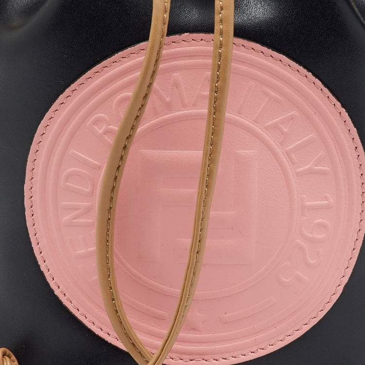 Pre Owned Fendi Navy Blue/Pink Leather Mini Mon Tresor Drawstring Bucket Bag