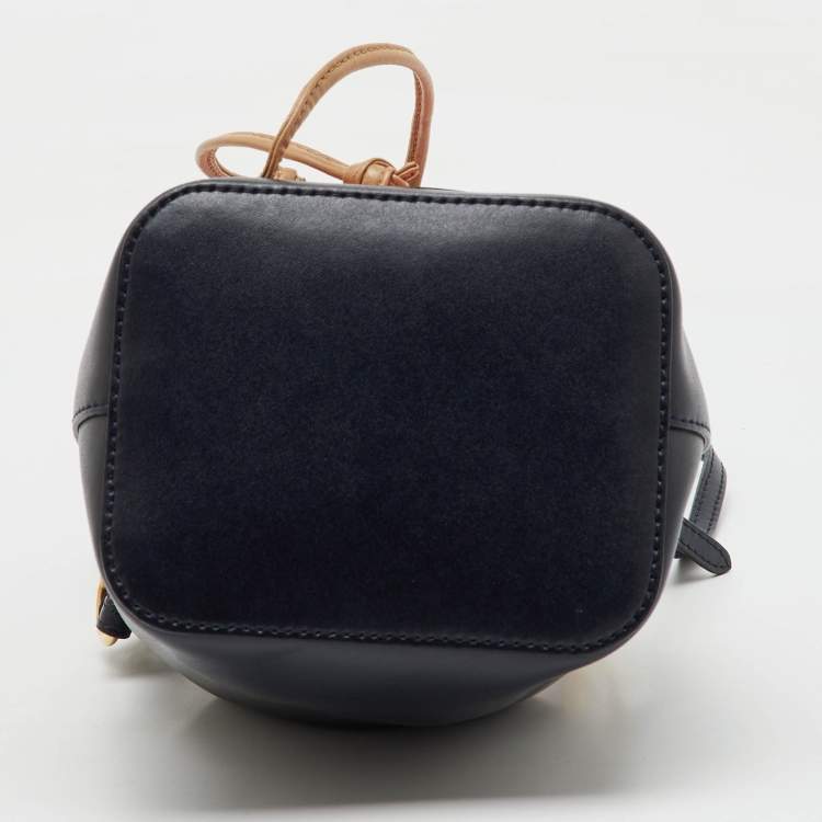 Pre Owned Fendi Navy Blue/Pink Leather Mini Mon Tresor Drawstring Bucket Bag
