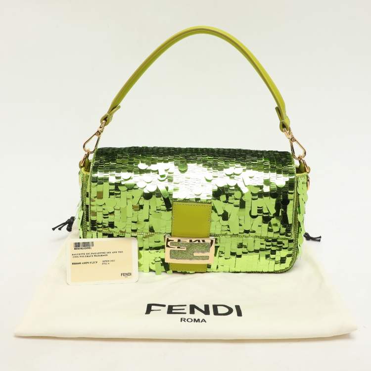 Pre Owned Fendi Green Sequins Paillettes Medium Sex and The City Baguette Bag