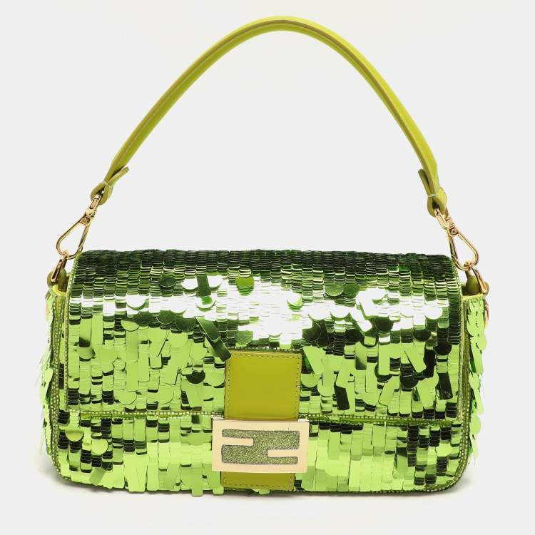 Pre Owned Fendi Green Sequins Paillettes Medium Sex and The City Baguette Bag