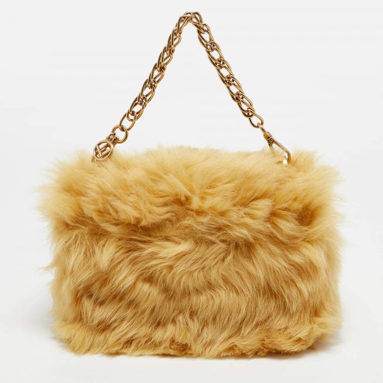 Pre Owned Fendi Yellow Fur Kan U Top Handle Bag