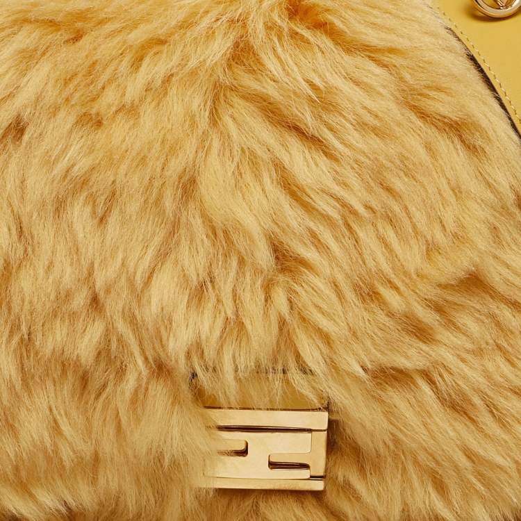 Pre Owned Fendi Yellow Fur Kan U Top Handle Bag