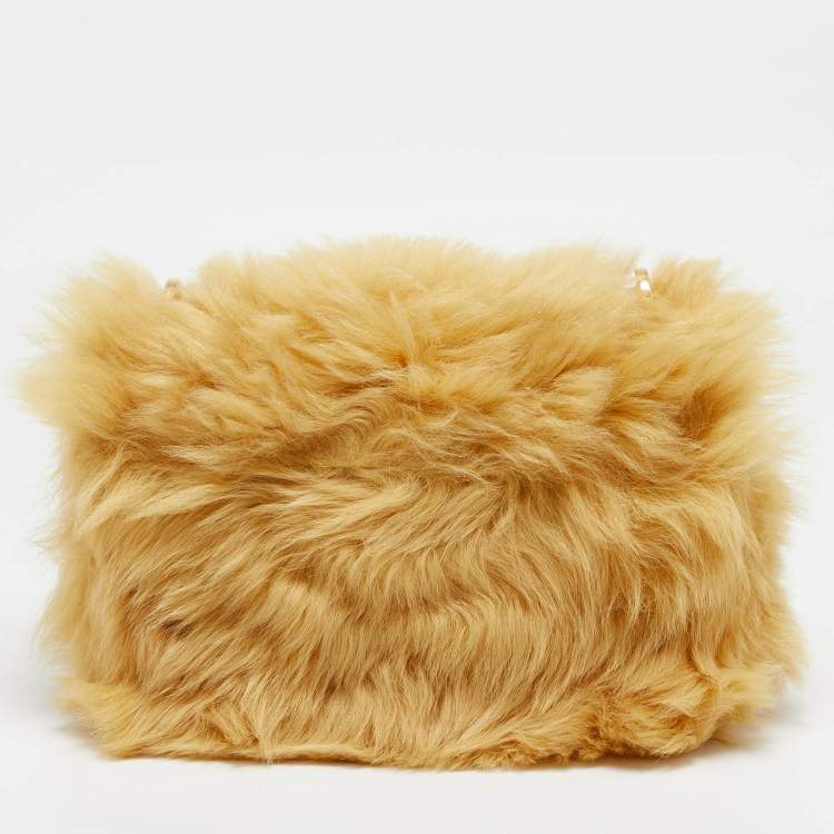 Pre Owned Fendi Yellow Fur Kan U Top Handle Bag
