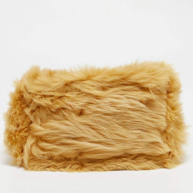 Pre Owned Fendi Yellow Fur Kan U Top Handle Bag