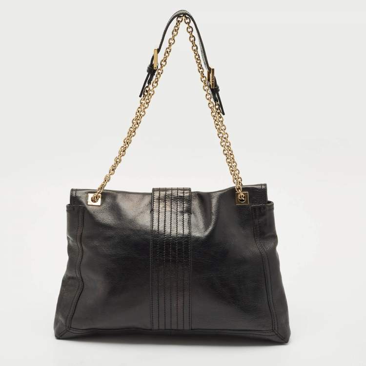 Pre Owned Fendi Black Leather Maxi Baguette Flap Shoulder Bag