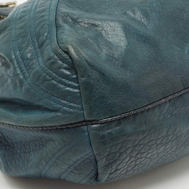 Pre Owned Fendi Two Tone Blue Pebbled Leather Spy Bag